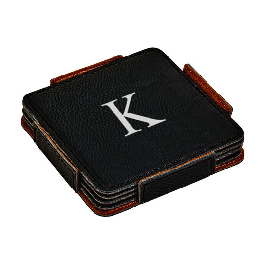 Set of 4 Black Leatherette Square Coasters